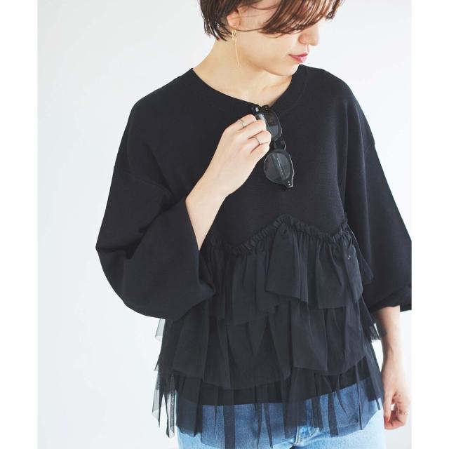 ルクールブラン（le．coeur blanc）/《手洗い可能》Perle Peche チュールキリカエニット