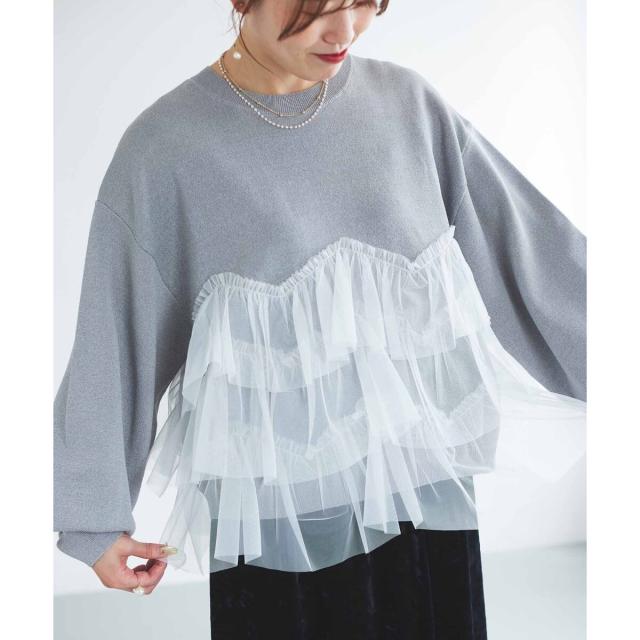 ルクールブラン（le．coeur blanc）/《手洗い可能》Perle Peche チュールキリカエニット