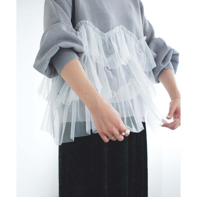 ルクールブラン（le．coeur blanc）/《手洗い可能》Perle Peche チュールキリカエニット