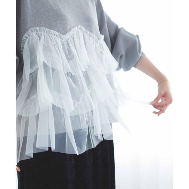 ルクールブラン（le．coeur blanc）/《手洗い可能》Perle Peche チュールキリカエニット