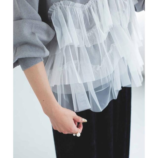 ルクールブラン（le．coeur blanc）/《手洗い可能》Perle Peche チュールキリカエニット