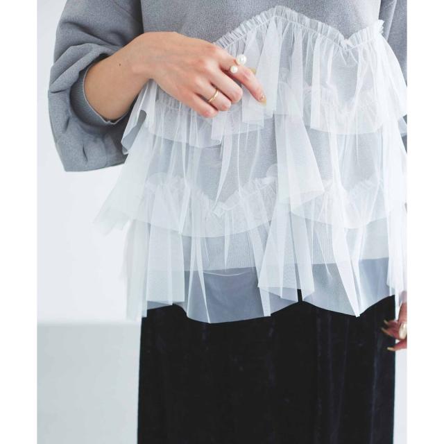 ルクールブラン（le．coeur blanc）/《手洗い可能》Perle Peche チュールキリカエニット