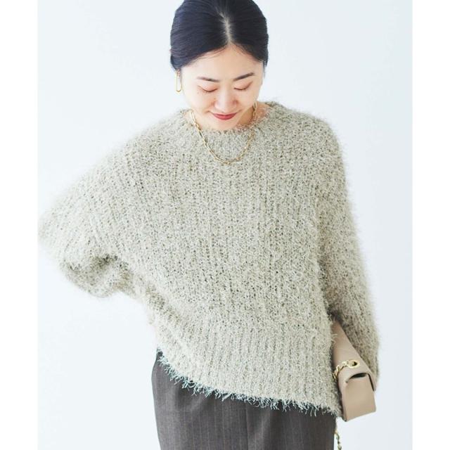 ルクールブラン（le．coeur blanc）/《手洗い可能》ラメフェザーバックスリットニット