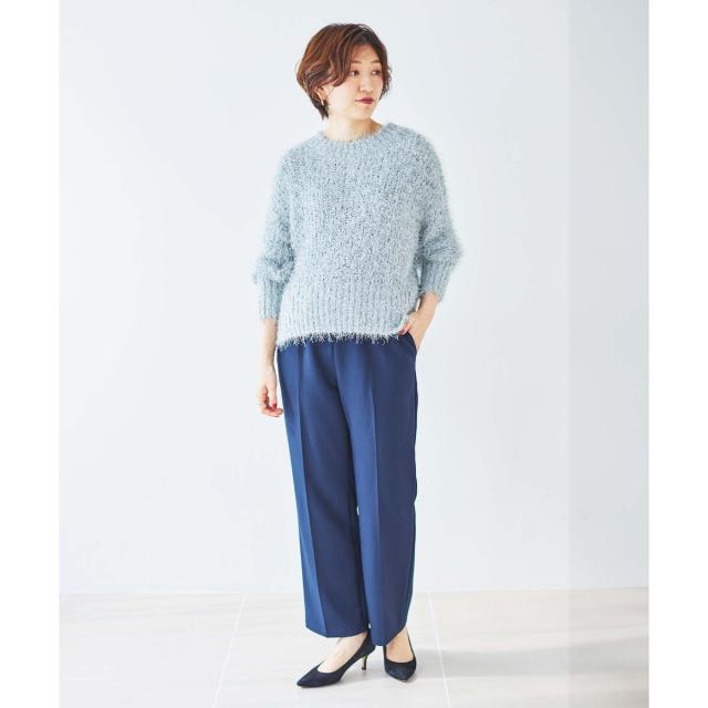 ルクールブラン（le．coeur blanc）/《手洗い可能》ラメフェザーバックスリットニット