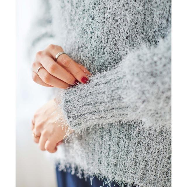 ルクールブラン（le．coeur blanc）/《手洗い可能》ラメフェザーバックスリットニット