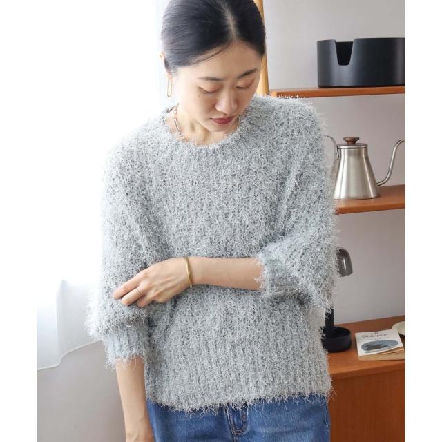 ルクールブラン（le．coeur blanc）/《手洗い可能》ラメフェザーバックスリットニット