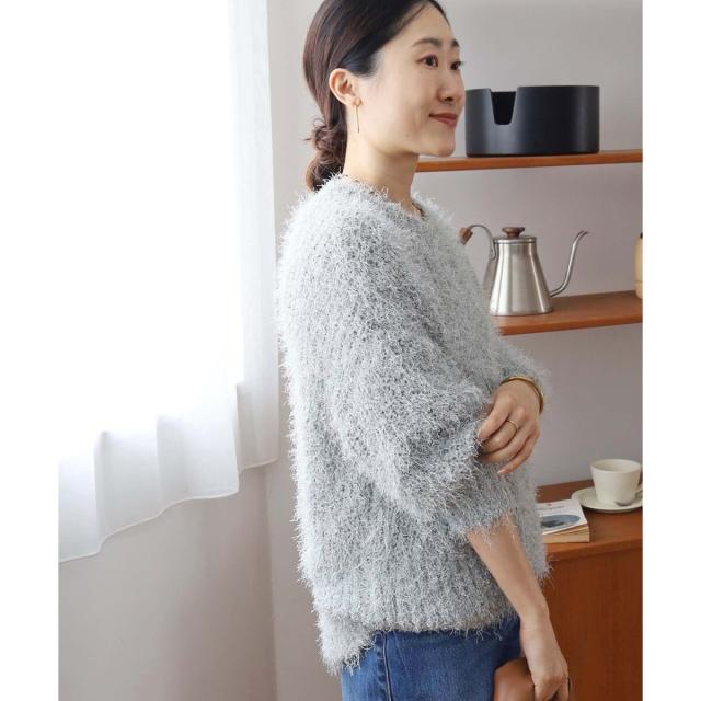 ルクールブラン（le．coeur blanc）/《手洗い可能》ラメフェザーバックスリットニット