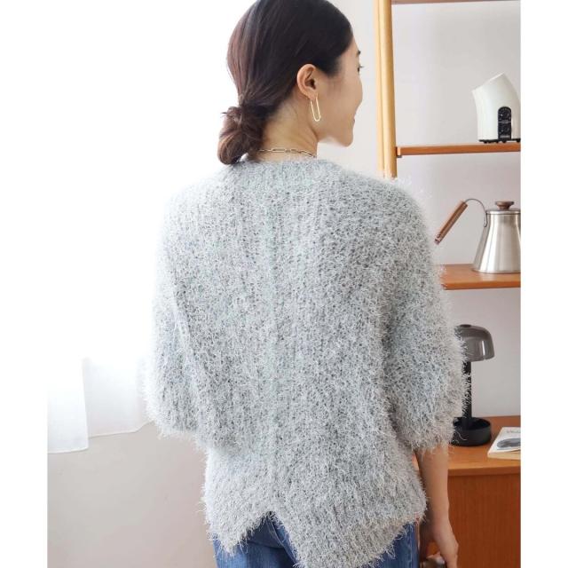 ルクールブラン（le．coeur blanc）/《手洗い可能》ラメフェザーバックスリットニット