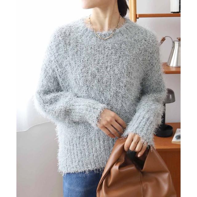 ルクールブラン（le．coeur blanc）/《手洗い可能》ラメフェザーバックスリットニット