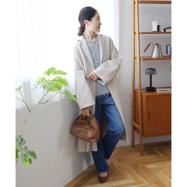 ルクールブラン（le．coeur blanc）/《手洗い可能》ラメフェザーバックスリットニット