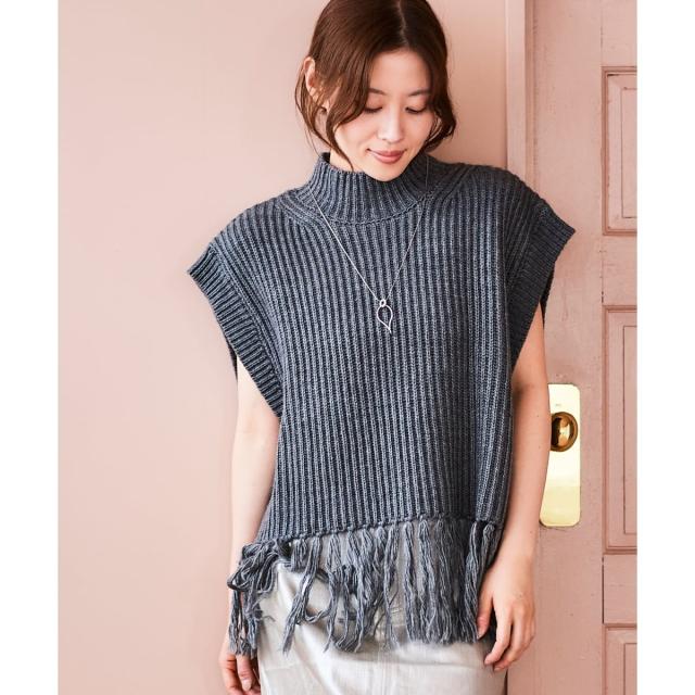 ルクールブラン（le．coeur blanc）/《手洗い可能》フリンジニットベスト