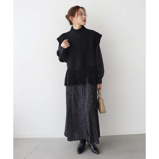 ルクールブラン（le．coeur blanc）/《手洗い可能》フリンジニットベスト