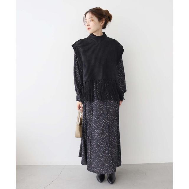 ルクールブラン（le．coeur blanc）/《手洗い可能》フリンジニットベスト