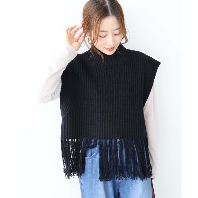 ルクールブラン（le．coeur blanc）/《手洗い可能》フリンジニットベスト