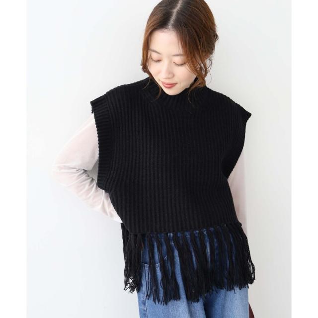 ルクールブラン（le．coeur blanc）/《手洗い可能》フリンジニットベスト