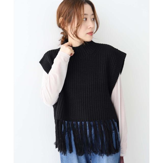 ルクールブラン（le．coeur blanc）/《手洗い可能》フリンジニットベスト