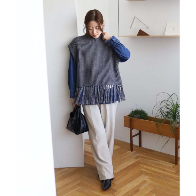 ルクールブラン（le．coeur blanc）/《手洗い可能》フリンジニットベスト