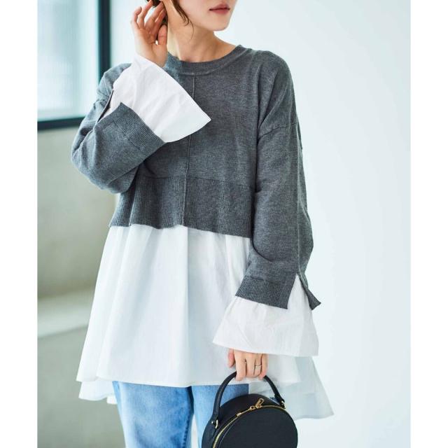 ルクールブラン（le．coeur blanc）/《手洗い可能》TORRAZZO DONNAニット×シャツチュニック