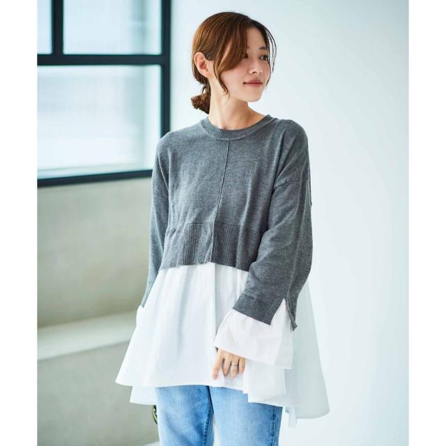 ルクールブラン（le．coeur blanc）/《手洗い可能》TORRAZZO DONNAニット×シャツチュニック