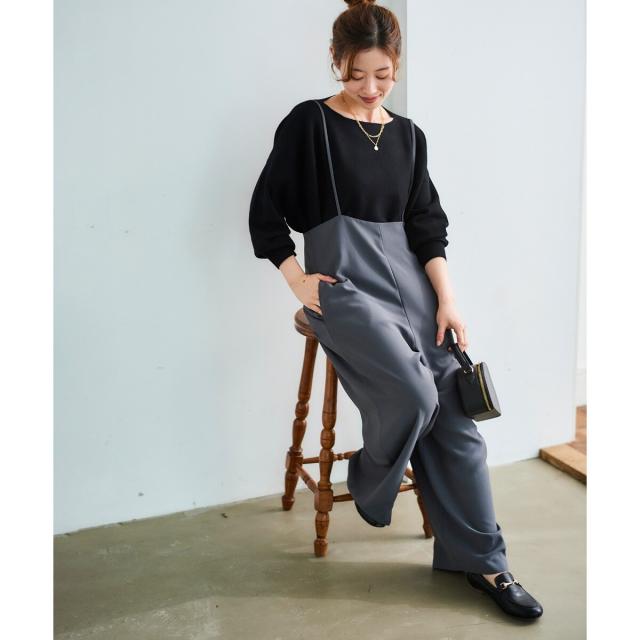 ルクールブラン（le．coeur blanc）/《WEB限定アイテム》ハイウエストワイドキャミサロペット