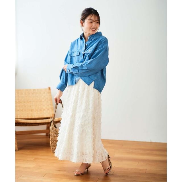 ルクールブラン（le．coeur blanc）/《手洗い可能》カットジャガードギャザースカート