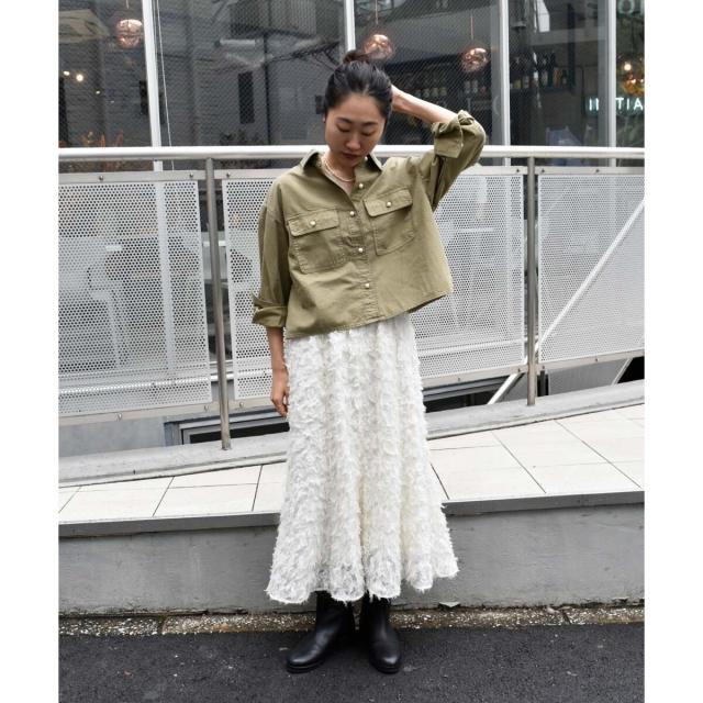 ルクールブラン（le．coeur blanc）/《手洗い可能》カットジャガードギャザースカート