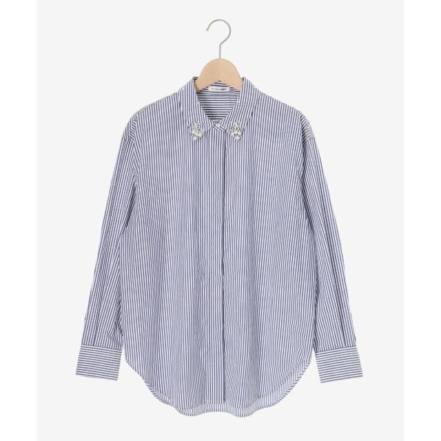 ルクールブラン（le．coeur blanc）/《手洗い可能》ビジューカラーシャツ