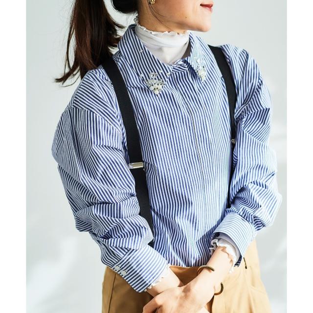 ルクールブラン（le．coeur blanc）/《手洗い可能》ビジューカラーシャツ