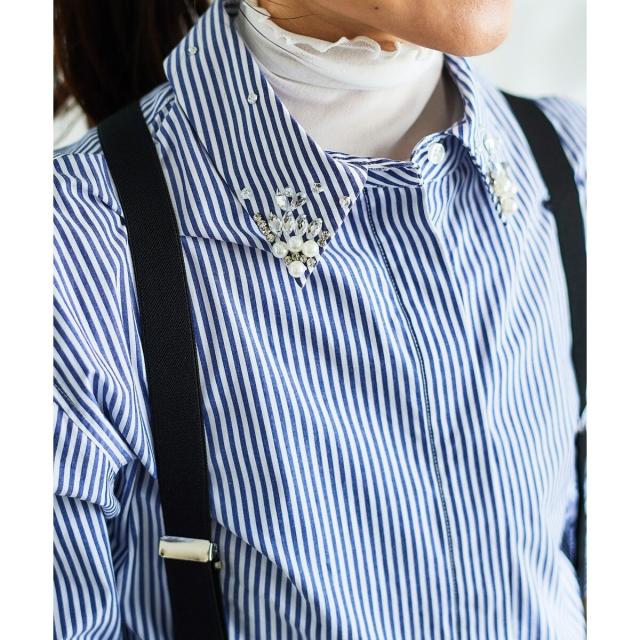 ルクールブラン（le．coeur blanc）/《手洗い可能》ビジューカラーシャツ