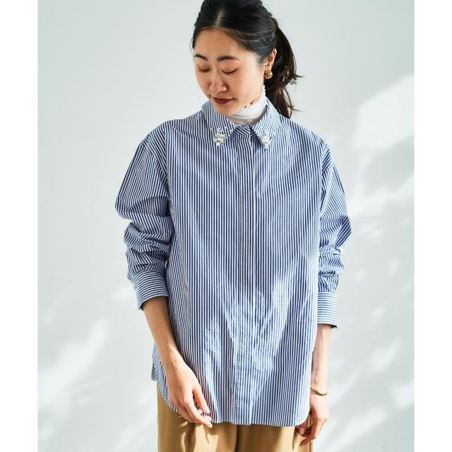 ルクールブラン（le．coeur blanc）/《手洗い可能》ビジューカラーシャツ