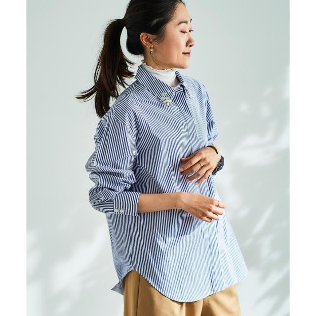 ルクールブラン（le．coeur blanc）/《手洗い可能》ビジューカラーシャツ