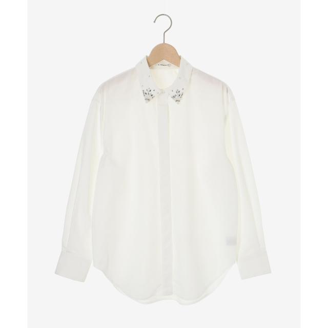 ルクールブラン（le．coeur blanc）/《手洗い可能》ビジューカラーシャツ