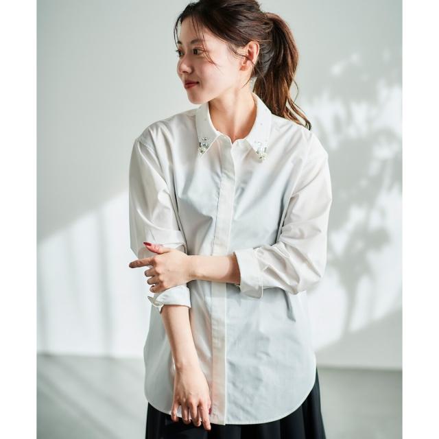 ルクールブラン（le．coeur blanc）/《手洗い可能》ビジューカラーシャツ