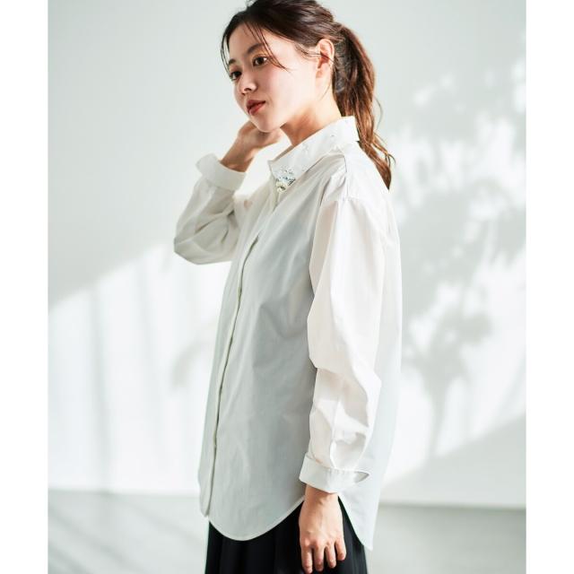 ルクールブラン（le．coeur blanc）/《手洗い可能》ビジューカラーシャツ