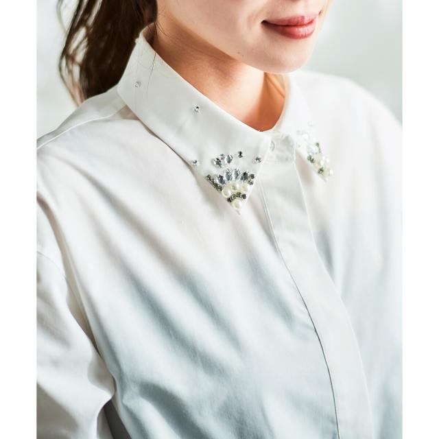 ルクールブラン（le．coeur blanc）/《手洗い可能》ビジューカラーシャツ