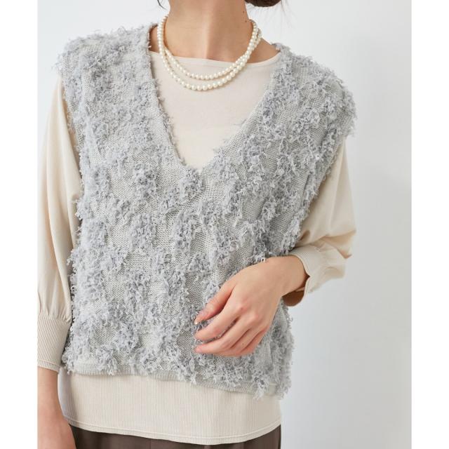 【NEW】ルクールブラン（le．coeur blanc）/フリンジ編みVネックベストの通販は 10,890円