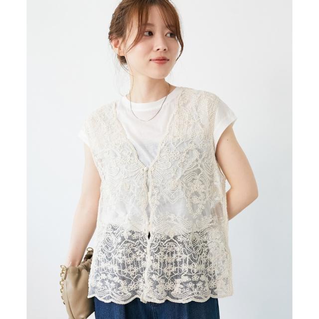 ルクールブラン（le．coeur blanc）/《手洗い可能》TORRAZZO DONNAメッシュレースベスト