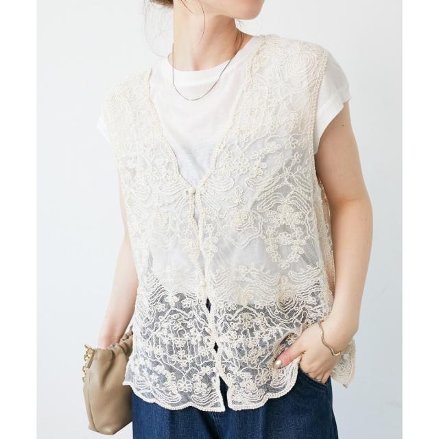 ルクールブラン（le．coeur blanc）/《手洗い可能》TORRAZZO DONNAメッシュレースベスト