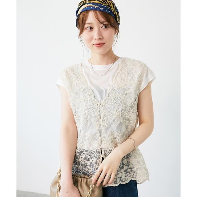 ルクールブラン（le．coeur blanc）/《手洗い可能》TORRAZZO DONNAメッシュレースベスト
