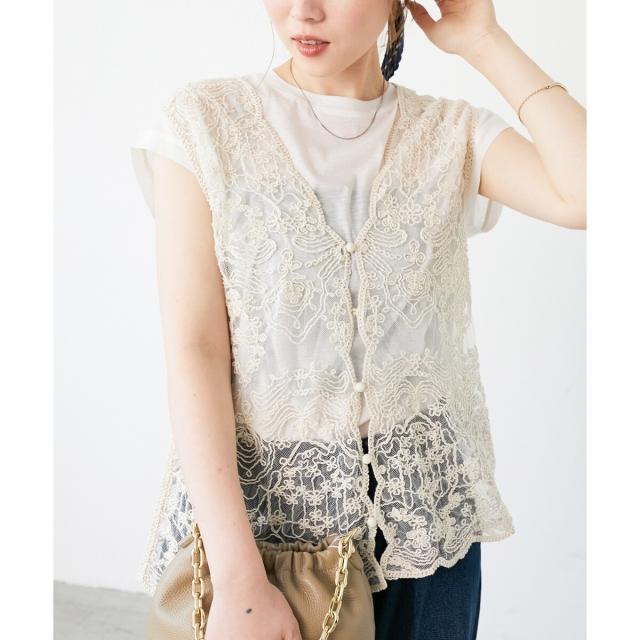 ルクールブラン（le．coeur blanc）/《手洗い可能》TORRAZZO DONNAメッシュレースベスト