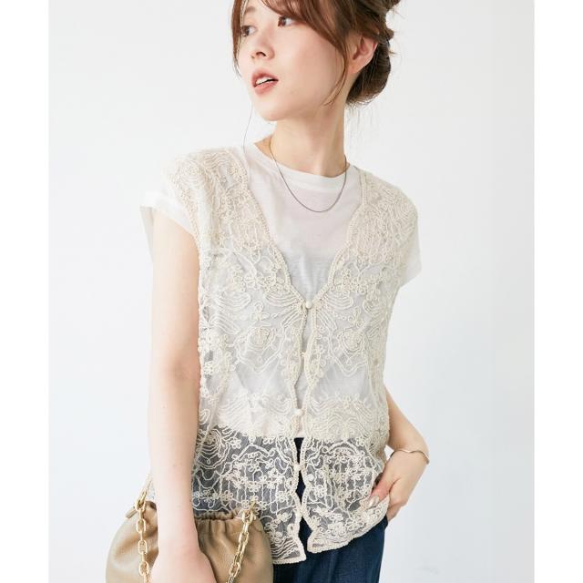 ルクールブラン（le．coeur blanc）/《手洗い可能》TORRAZZO DONNAメッシュレースベスト