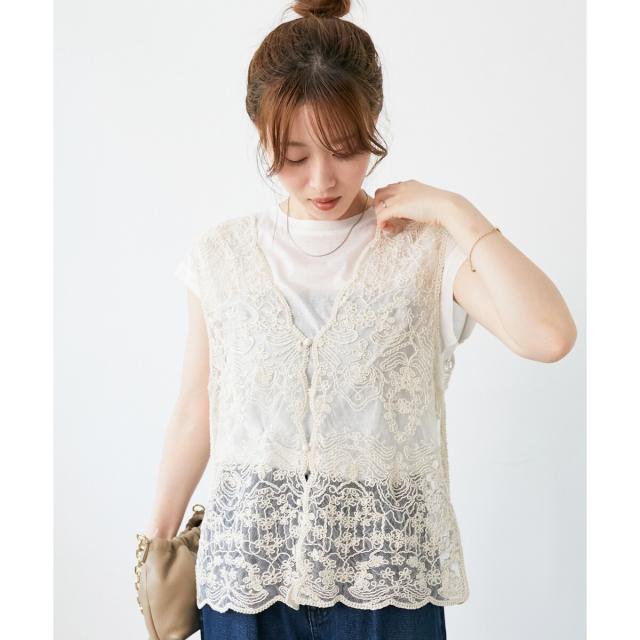 ルクールブラン（le．coeur blanc）/《手洗い可能》TORRAZZO DONNAメッシュレースベスト