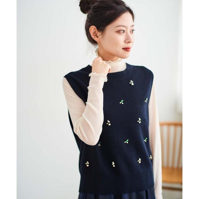 ルクールブラン（le．coeur blanc）/片畦ビジューニットベスト