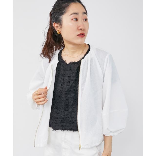 ルクールブラン（le．coeur blanc）/《手洗い可能》カラミタンブラーランタンスリーブブルゾン