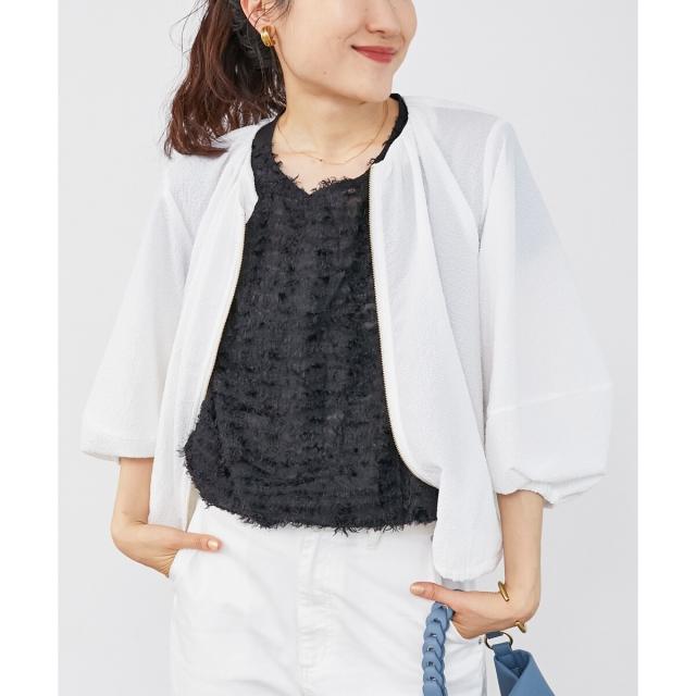 ルクールブラン（le．coeur blanc）/《手洗い可能》カラミタンブラーランタンスリーブブルゾン