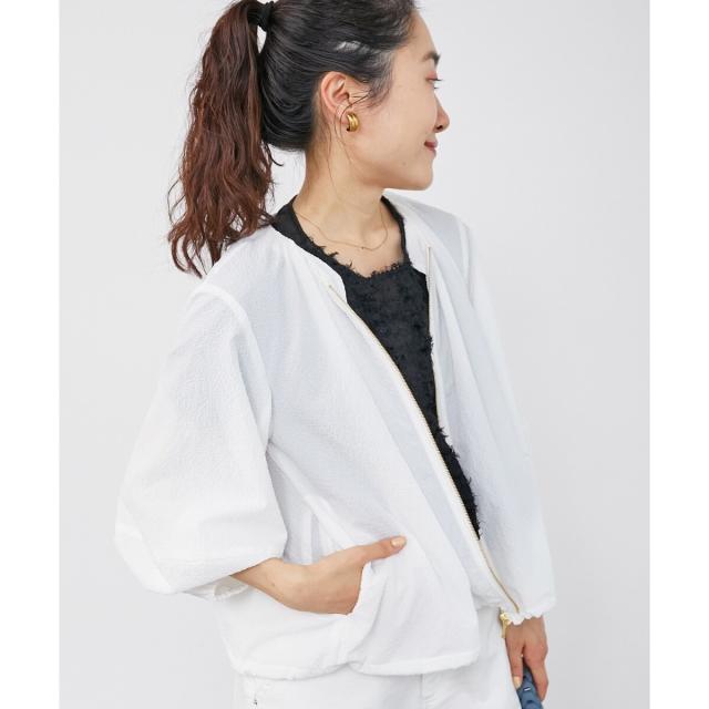 ルクールブラン（le．coeur blanc）/《手洗い可能》カラミタンブラーランタンスリーブブルゾン