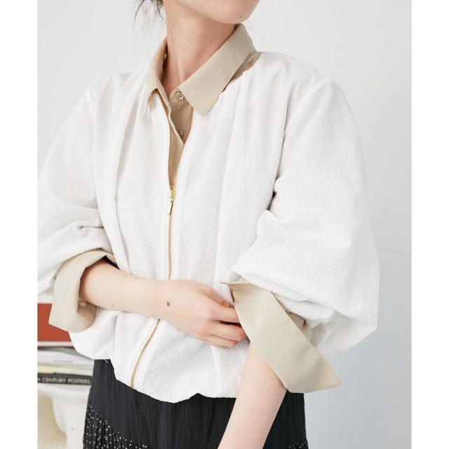 ルクールブラン（le．coeur blanc）/《手洗い可能》カラミタンブラーランタンスリーブブルゾン