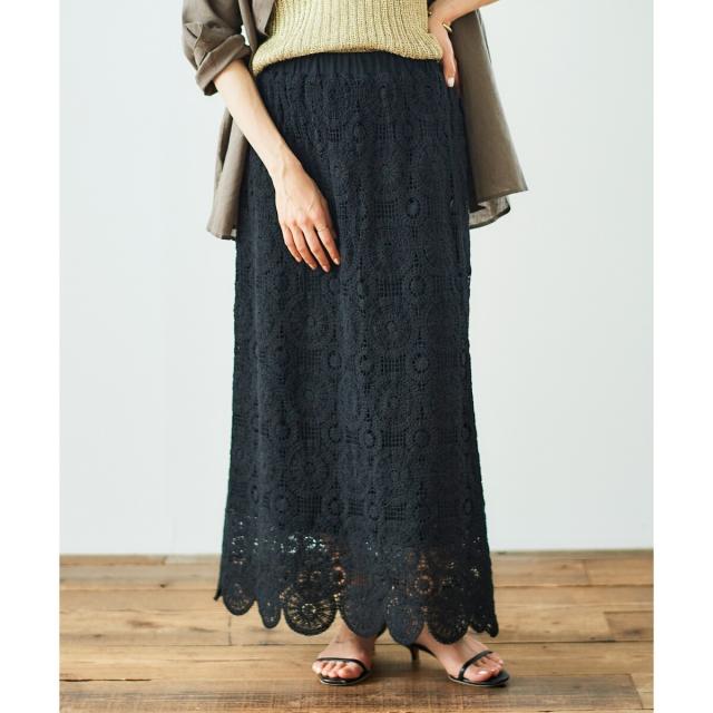 ルクールブラン（le．coeur blanc）/《手洗い可能》カギ針レースウエストリブスカート