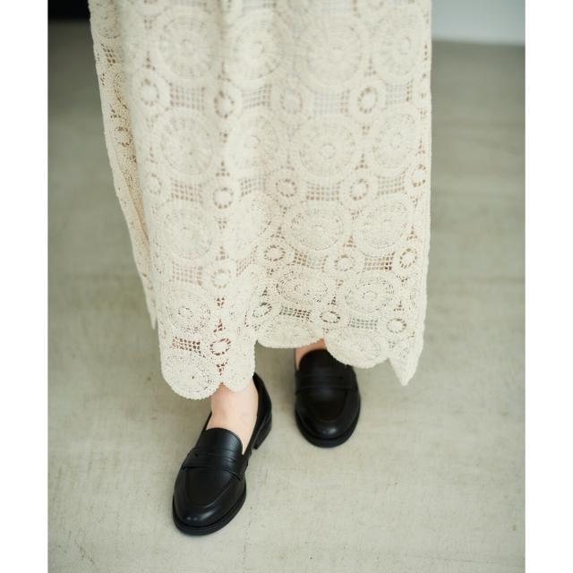 ルクールブラン（le．coeur blanc）/《手洗い可能》カギ針レースウエストリブスカート
