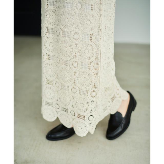 ルクールブラン（le．coeur blanc）/《手洗い可能》カギ針レースウエストリブスカート